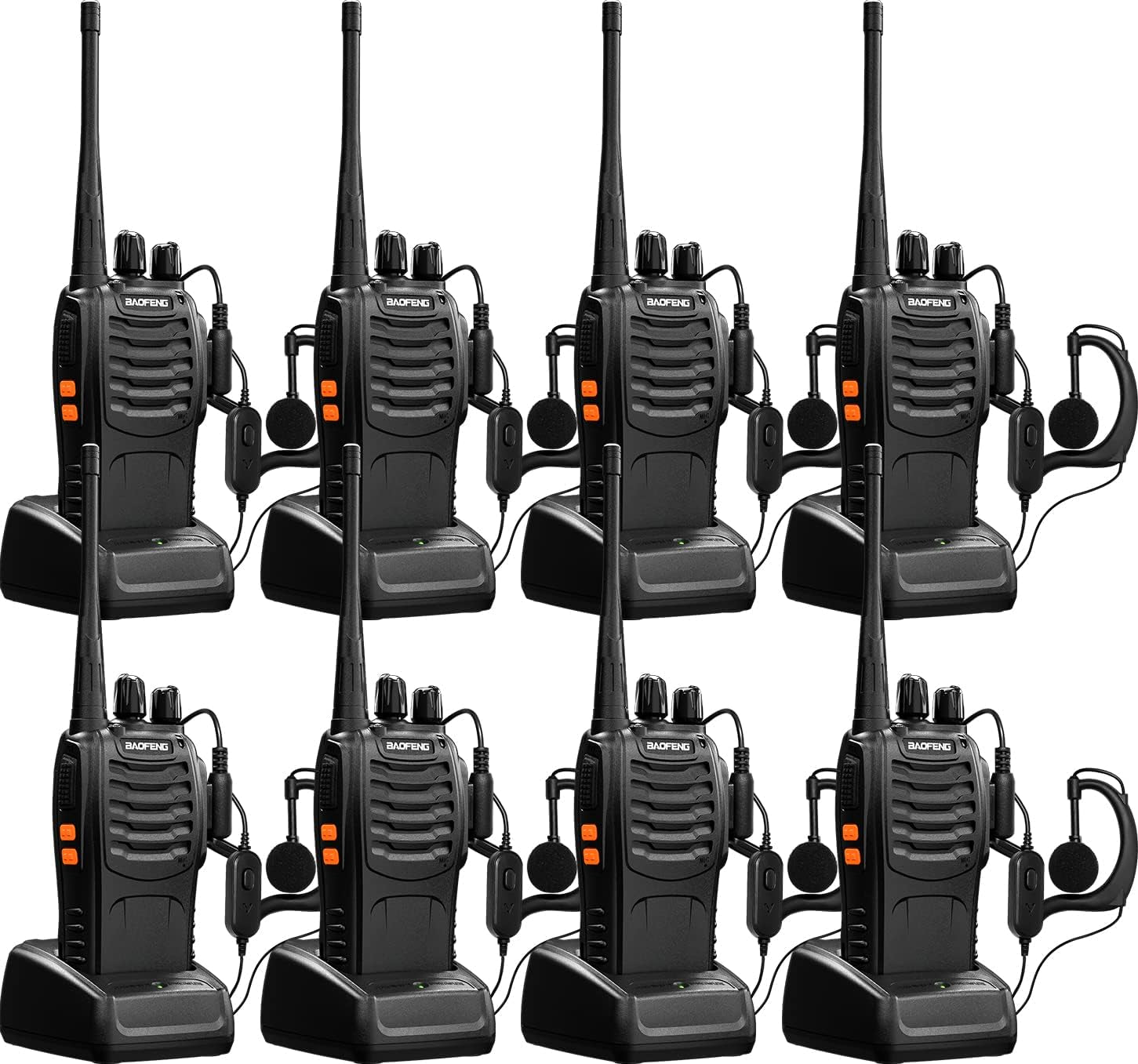 Walkie Talkies Bf-888S Long Range Two-Way Radios for Adults Rechargeable Handheld Interphone Professional UHF Communicator 3 Pack Walky Talky Set with Earpiece,Li-Ion Battery and Charger