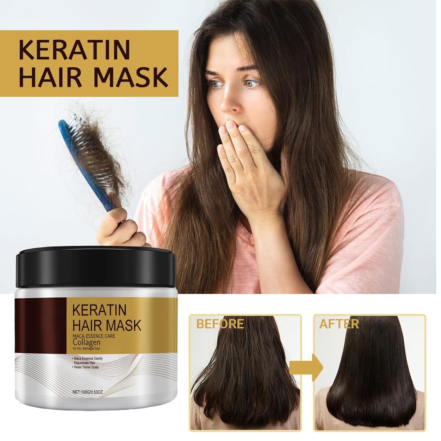 Collagen & Argan Oil Hair Mask for Damaged Hair, Including Curly, Straight, Thin & Fine Hair, Nourishing Hair Essence Care (100G, 3.53Oz)