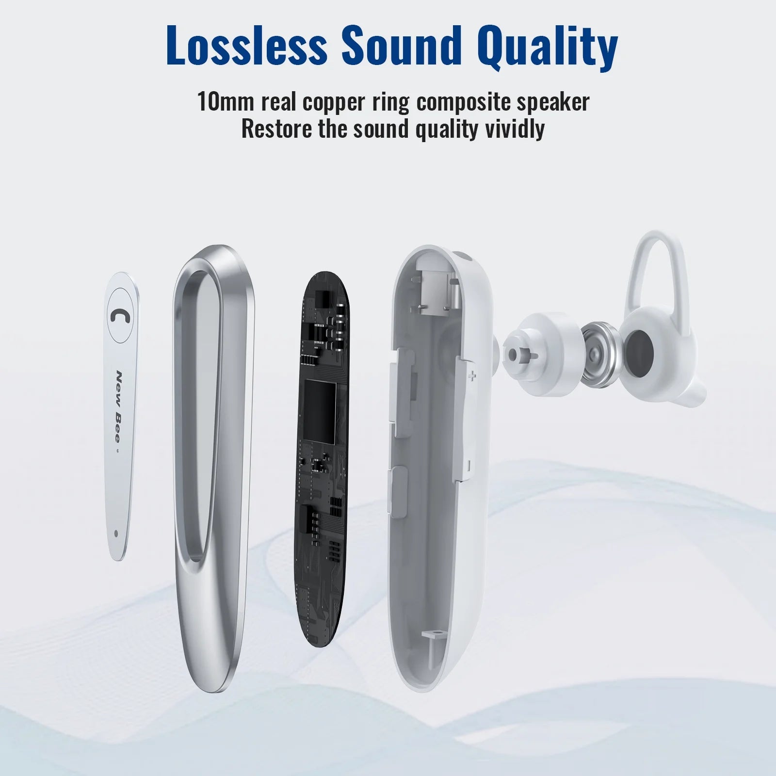 Bluetooth Earpiece,Wireless Handsfree In-Ear with Microphone, 20 Hrs Talking Time 180 Days Standby Time Bluetooth V5.0 Headset for Iphone/Android/Business/Trucker/Driver,White