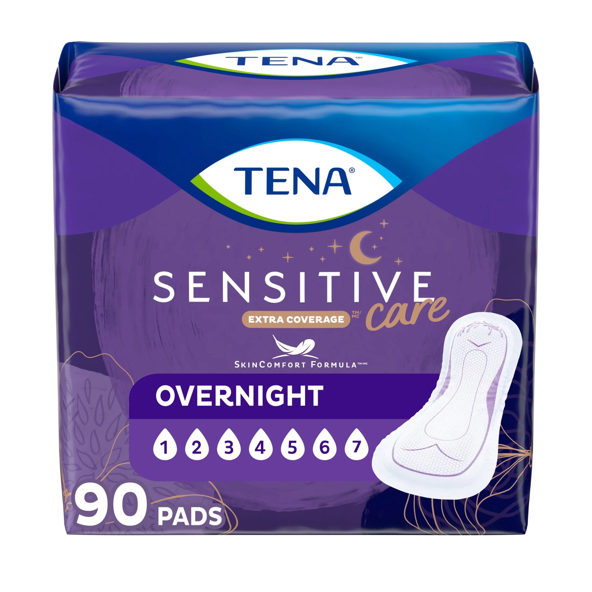 Sensitive Care Extra Coverage Overnight Incontinence Pads for Women, 90 Count