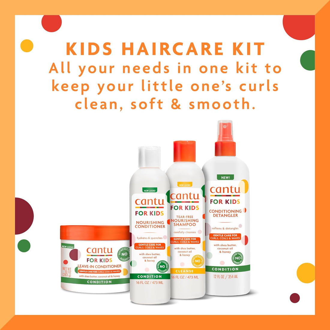 Care for Kids Haircare Regimen Set with Large Size Shampoo + Conditioner + Detangler + Leave-In Conditioner (Pack of 4)