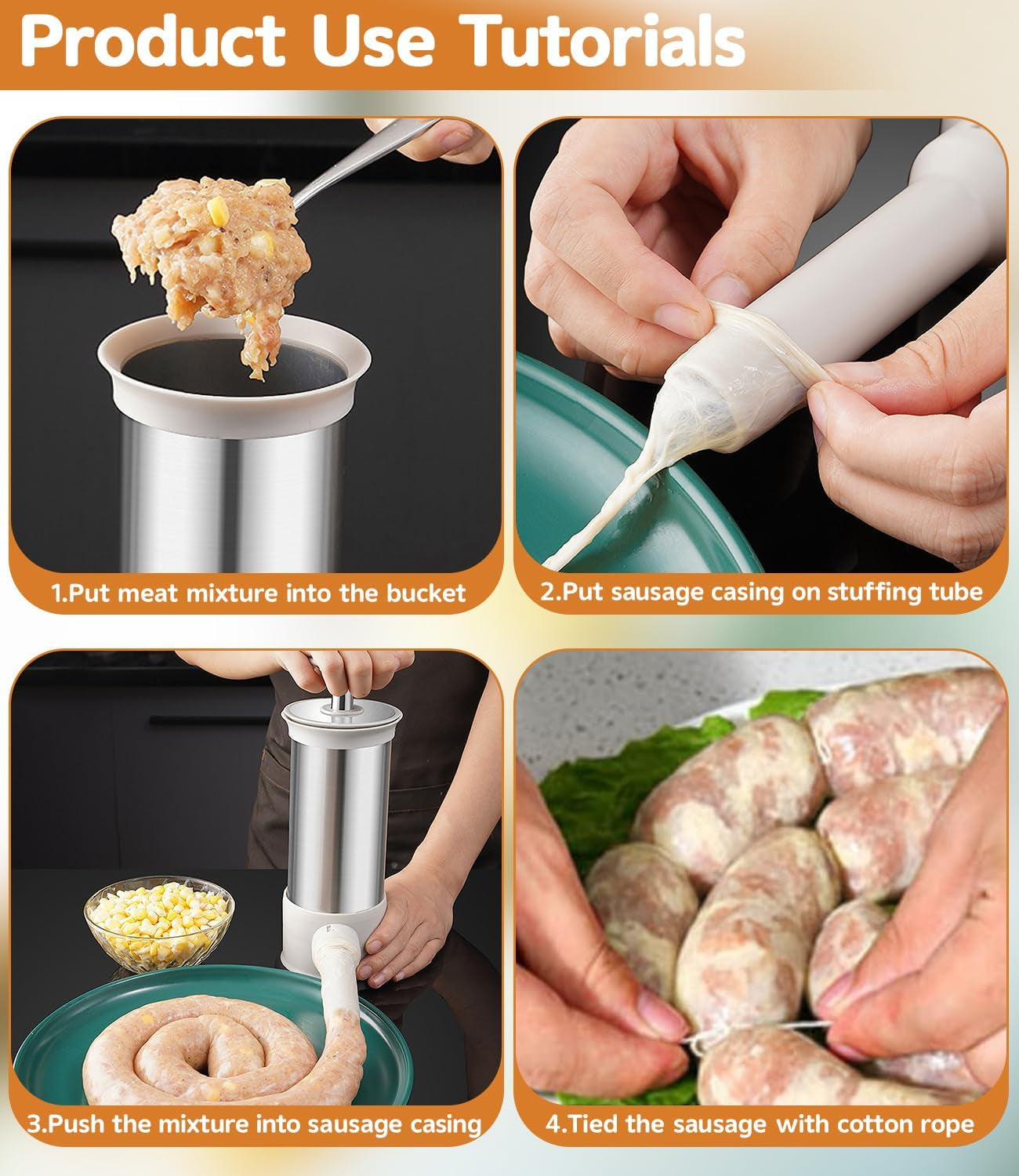 Sausage Stuffer Machine Vertical Sausage Maker, 2025 New Stainless Steel Homemade Sausage Maker W/4 Stuffing Tubes, Manual Sausage Stuffer Meat Filling for Household Kitchen, 2.2LBS Large Capacity