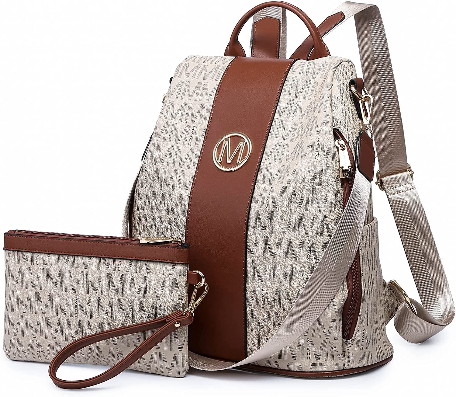 Women Fashion Backpack Purse Multi Pockets Anti-Theft Rucksack Travel Shoulder Bag Handbag Set 2Pcs