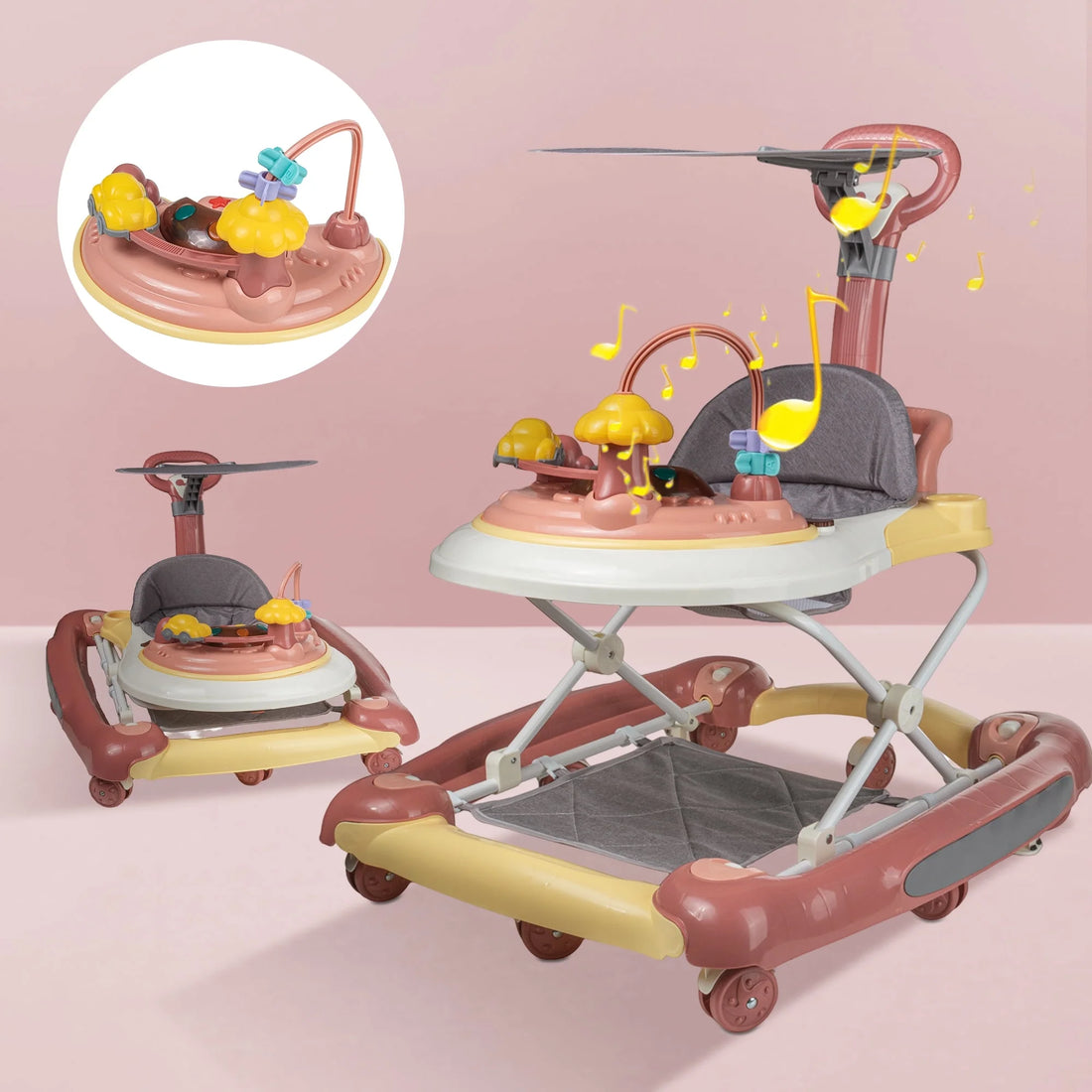 5-In-1 Baby Walker with Wheels,Infant Toddler Walkers Bouncer for Boys Girls,Pink