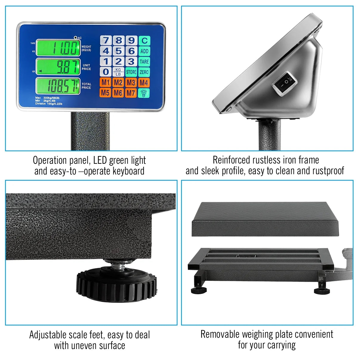 660Lbs Weight Platform Scale Digital Floor Folding Scale Postal Shipping Mailing