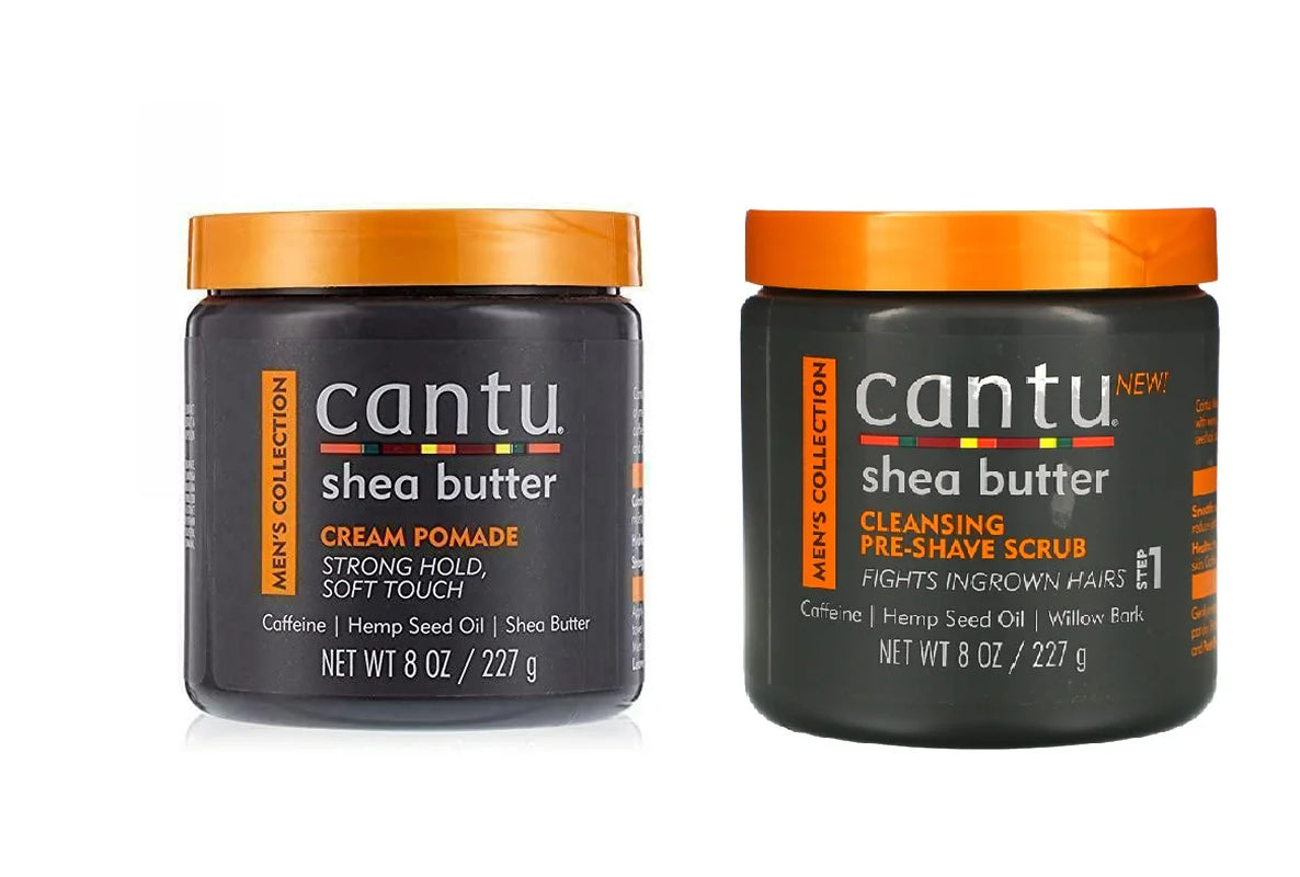Men Shea Butter Cream Pomade 8 Oz & Pre-Shave Scrub, 8 Oz