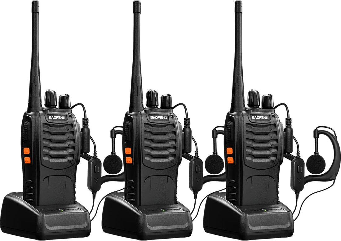 Walkie Talkies Bf-888S Long Range Two-Way Radios for Adults Rechargeable Handheld Interphone Professional UHF Communicator 3 Pack Walky Talky Set with Earpiece,Li-Ion Battery and Charger