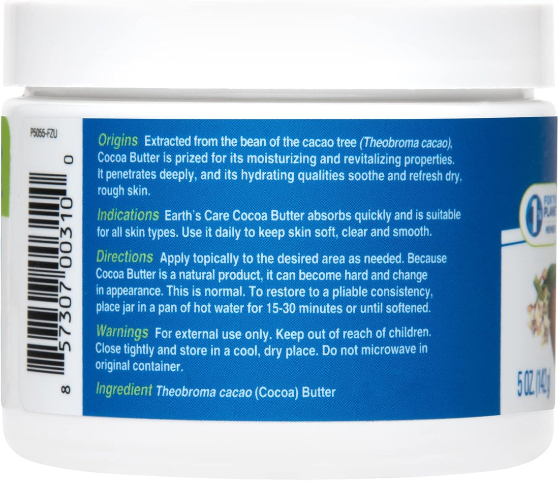 Cocoa Butter - Pure Raw Natural Cocoa Butter for Body, Hair and DIY Projects 5 OZ