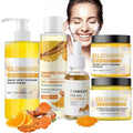 Turmeric Glow Combo Skincare Set, Turmeric Skin Care Set, Turmeric Glow Face Wash, Turmeric Scrub Glow Butter and Glow Butter, Face Care Set for Women (Cleanser/Scrub/Ginger Oil/Toner/Essence Set)