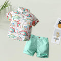 Children Clothes Set Boys Dinosaur Shirt Shorts Set Children'S Short Sleeve Colorful Dinosaur Shirt (Green, 2-3 Years)