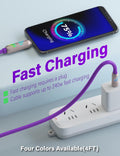 240W 4-In-1 USB C Multi Charger Cable with LED Indicator, PD 5A Fast Charging & Data Sync, Silicone, Compatible for Iphone, Samsung, Laptop, 4FT (Purple)