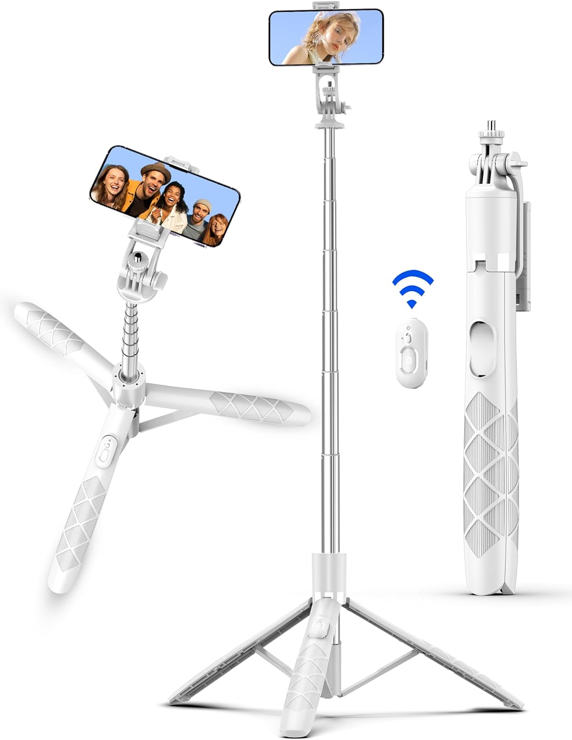 71" Phone Tripod & Selfie Stick, All in One Extendable Cell Phone Tripod with Wireless Remote, Tripods Stand for Iphone & Travel Selfie Stick 360° Rotation Compatible with Iphone Android, Camera