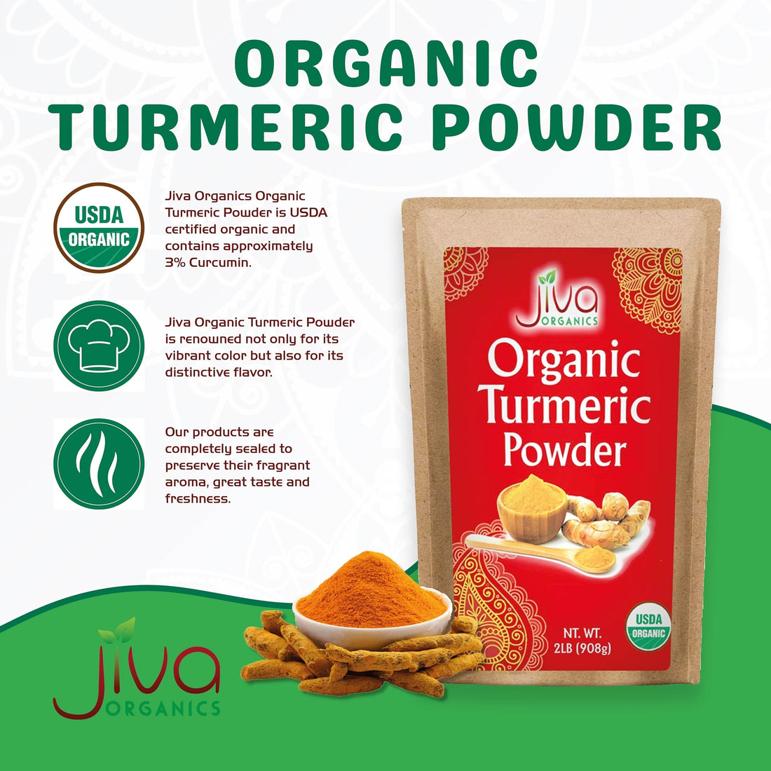 Organic Turmeric Powder by - 100% Raw with Curcumin - Lab Tested & Reports Av...