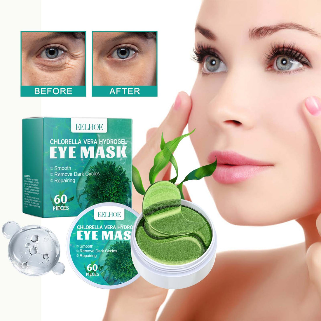 Hydrogel eye mask for hydration and puffiness relief