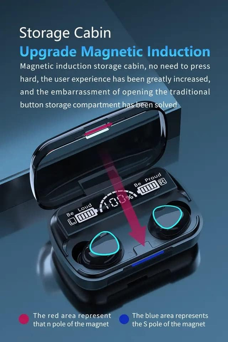 M10 TWS 5.1 Earbuds Touch Control Waterproof 9D Stereo Sport Gaming Headset LED Display with Mic Headphone Wireless Earphone (Black)