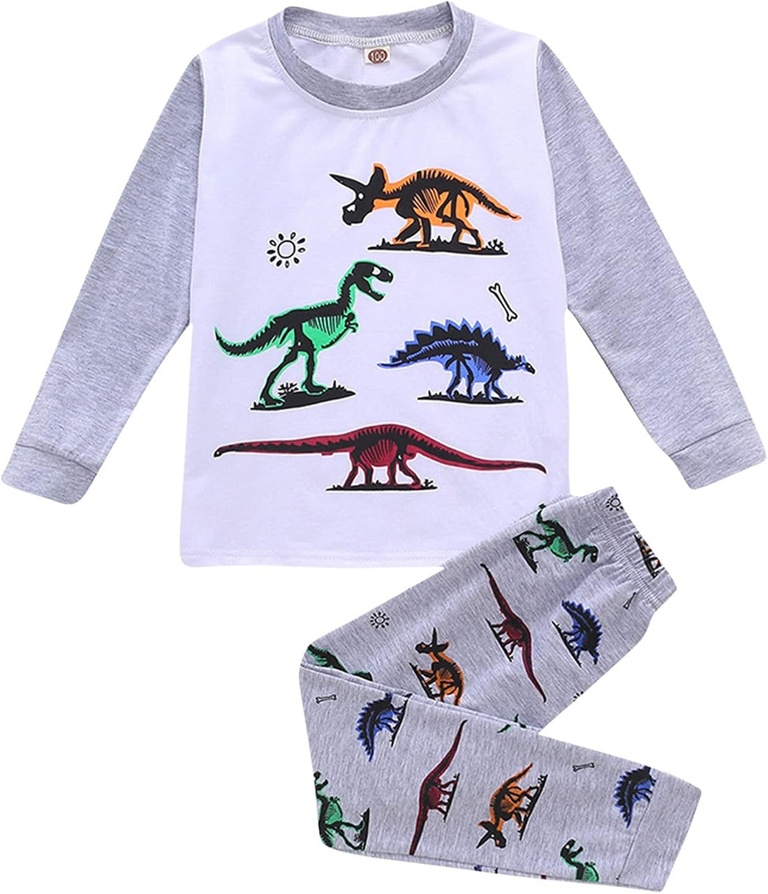Kids Clothes Set,1-8Years Old Kids Boys Girls Long Sleeve Dinosaur Printed Top and Pants Set Outfit (White-02#, 5-6 Years)