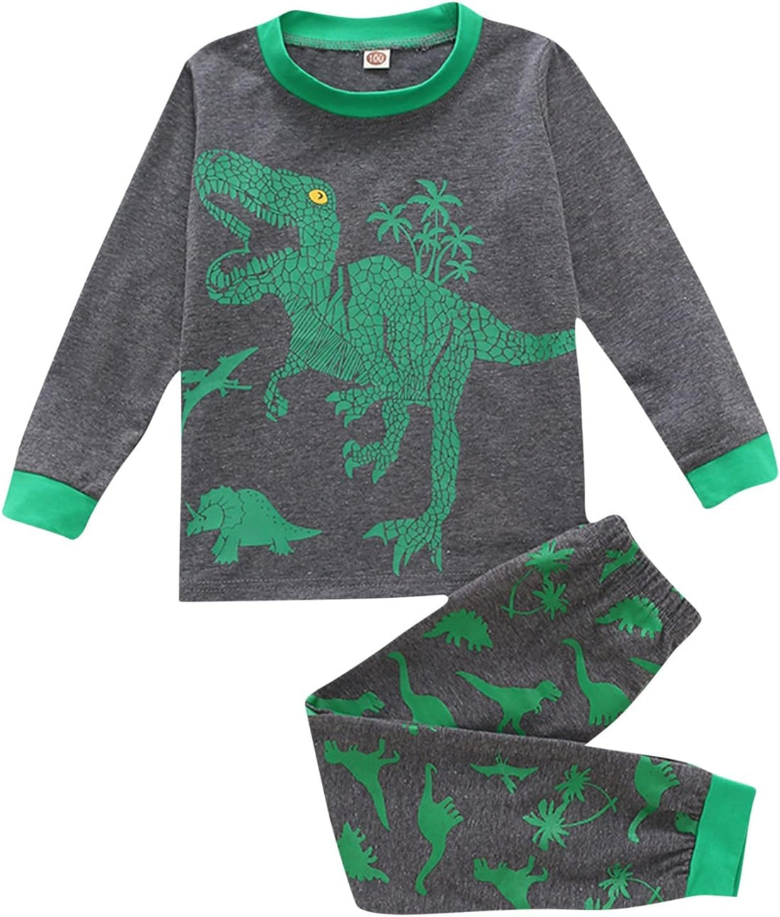 Kids Clothes Set,1-8Years Old Kids Boys Girls Long Sleeve Dinosaur Printed Top and Pants Set Outfit (Dark Gray-02#, 5-6 Years)