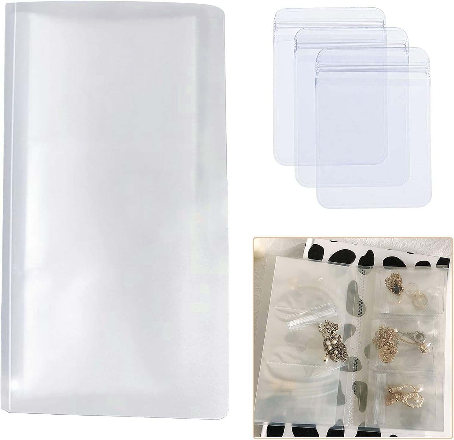 Jewelry Organize Book Jewelry Travel Organizer Earring Holder Organizer Transparent Jewelry Storage Book with 50 Pockets for Ring Earring Display, (84 Grids + 50Pcs Jewelry Storage Bag)