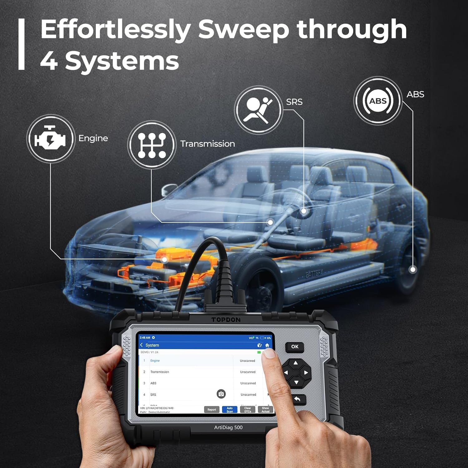 AD500 OBD2 Scanner Car Code Reader Scan Tool, Engine ABS SRS Transmission Diagnostics Tool, Oil/Throttle/Sas/Tpms/Bms/Epb Reset Car Scanner, Free Upgrade for DIY