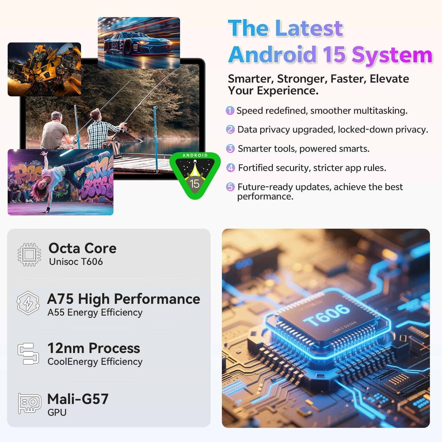 Android Tablet, 11 Inch Android 15 Tablet 2025, Octa-Core, 12GB RAM 128GB Storage 1TB Expandable, 13MP Dual Cameras 5MP Front, 8000Mah, GPS, Dual Speakers, Face Unlock, Wifi 5 BT5.0 - Gray