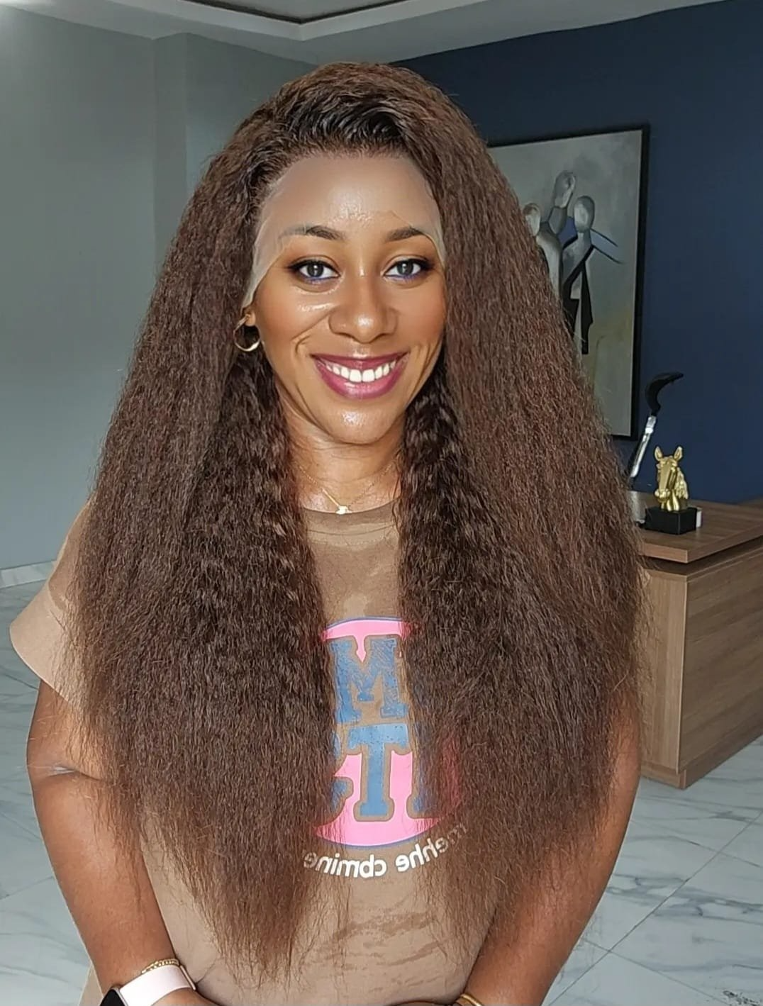 Brown Kinky Straight 15A SDD Human Hair Wig – 13x4 Frontal Lace, 250% Density