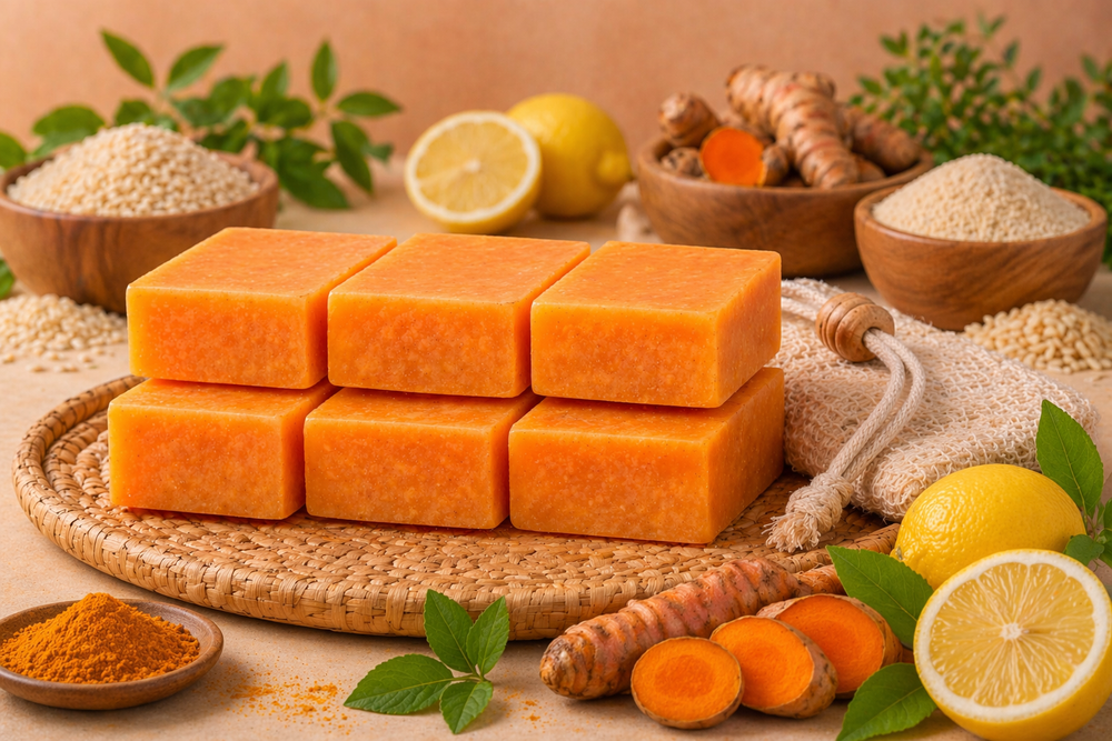 AC Global Market Lemon Turmeric & Kojic Acid Brightening Soap – 6 Bar Set (Face & Body, 120g Each)